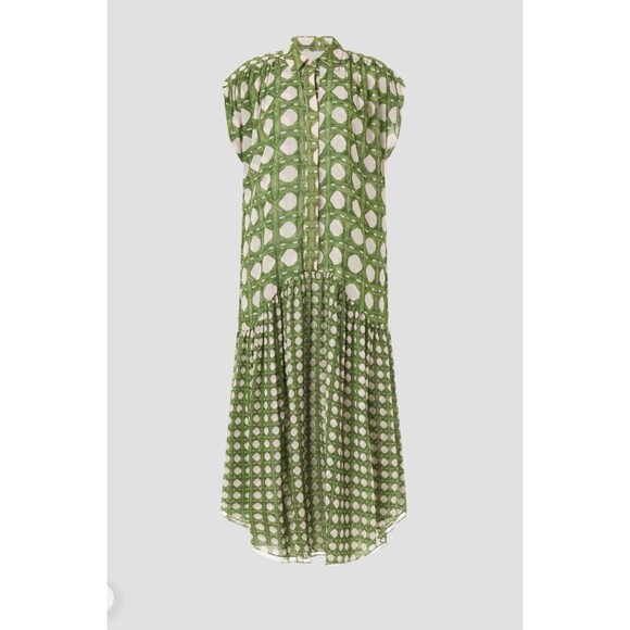 MISA Los Angeles Laura Short-Sleeve Midi Chiffon Shirtdress Size Large - Picture 3 of 12